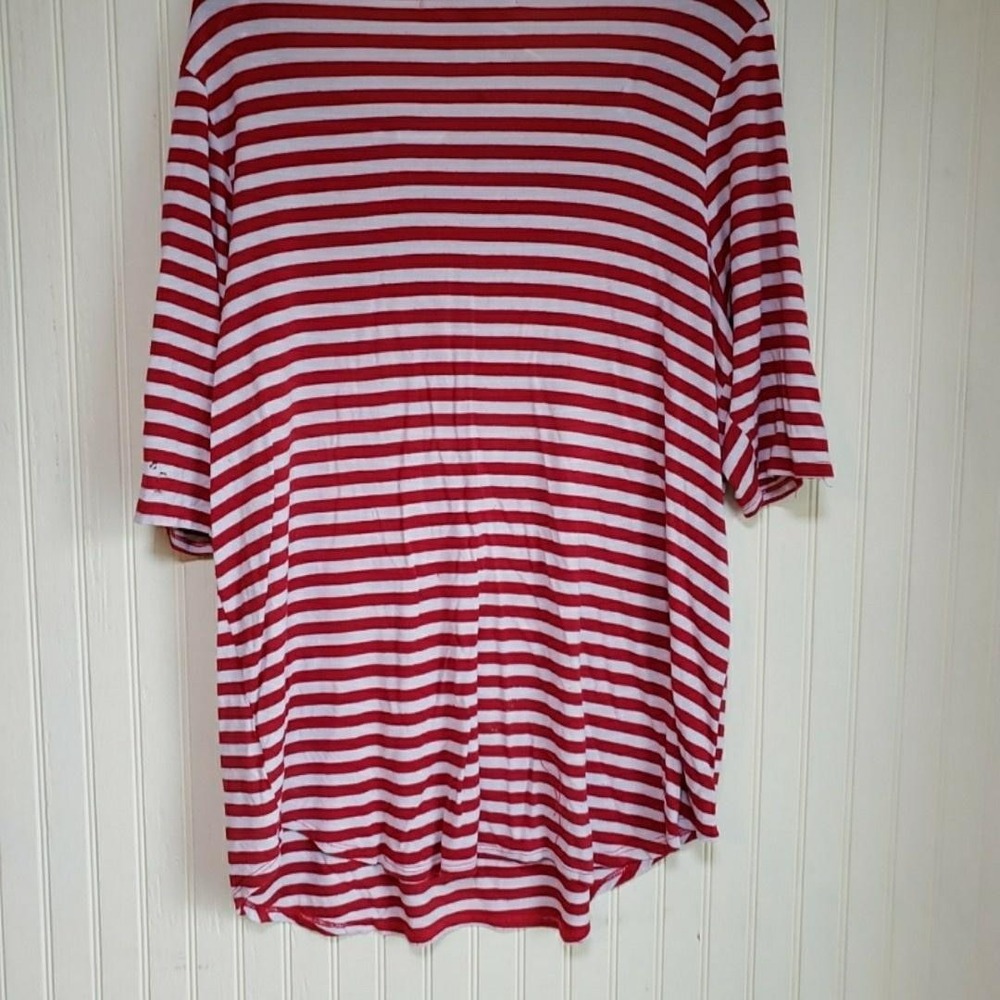 French Laundry Shirt Womens Plus 1X Red Stripe Scoop Neck Slit Sleeve Tunic Top - Picture 3 of 8